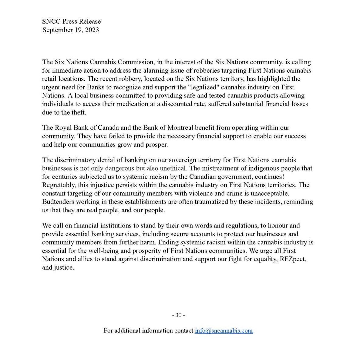 Six Nations Cannabis Commission Press Release – September 19th, 2023